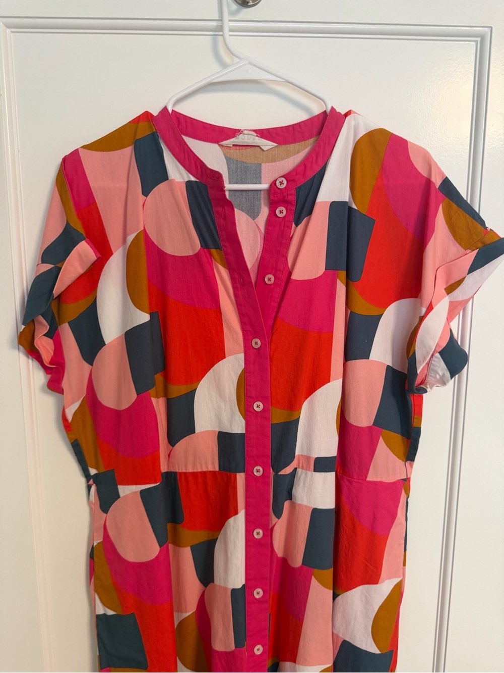 BODEN COTTON Button-Front Midi Dress in Pink Multi Print - Picture 2 of 4